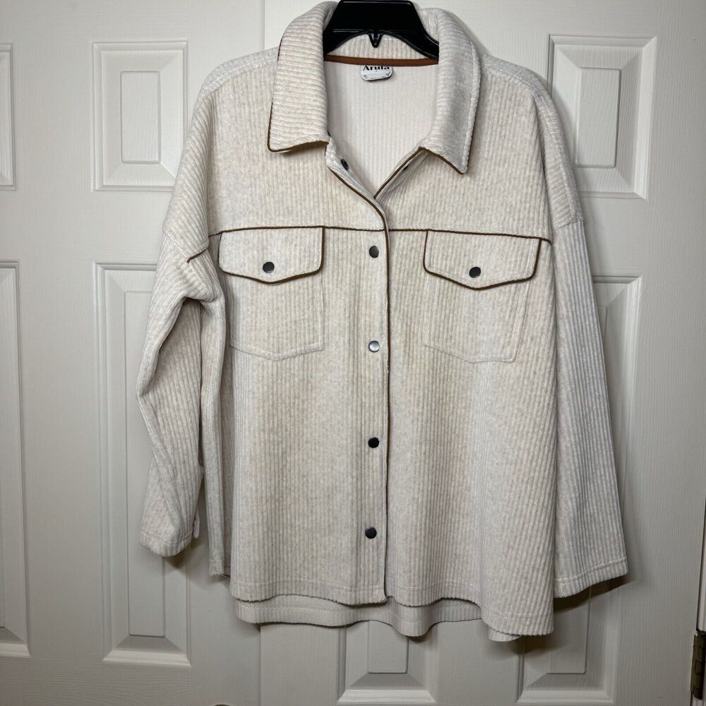 ARULA Corduroy Fleece Shacket Cream Color Women's Plus Size X